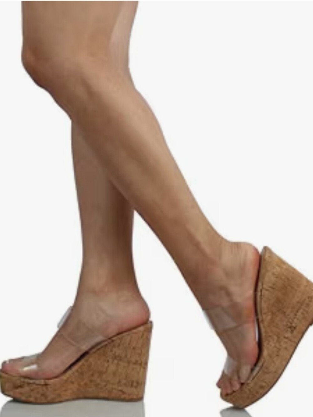 Soda Double Strap Cork Platform Wedge Sandal Color: Clear, Size: 8.5